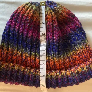 Handmade multicolor knit beanie hat for adults for winter Red thumbnail 7