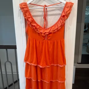 LaROK Orange Ruffle Tiered Mini Dress XS thumbnail 2