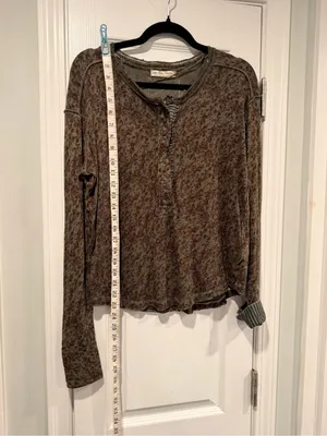 NWOT Free People We The Free Size S Floral Stripe Henley Top Long Sleeve Boho thumbnail 6