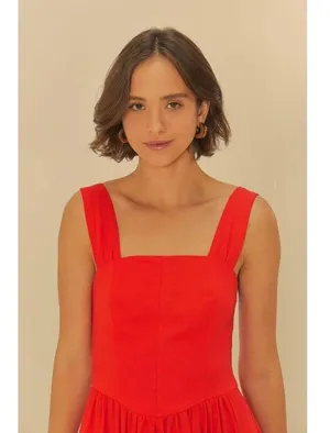 NWT Farm Rio Stretch Linen Blend Cami Maxi Dress Size S Classic RED thumbnail 2