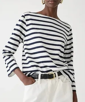 J.Crew navy striped boatneck relaxed shirt size M thumbnail 1