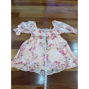 NWOT Free People Mini Dress Womens Peach Floral Ruffle Puff Sleeve M thumbnail 8