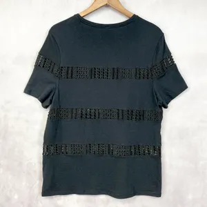 Fabletics Zarina T-Shirt Womens Large‎ Crochet Inset Stipe Activewear Athleisure thumbnail 4