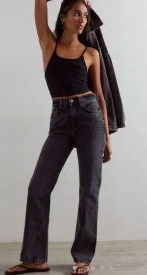NWT Free People Xena Slim Straight Nonstretch Denim Jeans 31, DARK NIGHT thumbnail 1