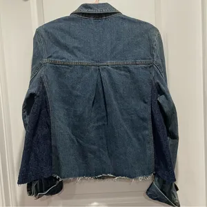 Free People Denim Lace Inset Raw Hem Jean Jacket Size Large thumbnail 7