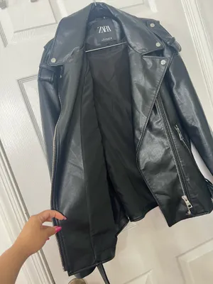 Zara Faux Leather Moto Jacket Biker Grunge Streetwear Belted Black Size L thumbnail 5
