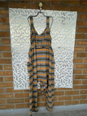 Free People Striped Cozy Knit Jumpsuit Lagenlook Boho Drop Crotch Pocket L thumbnail 7