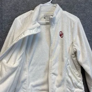 OU Jacket Women's Large White Full‎ Zip Oklahoma University Logo Faux Fur Soft thumbnail 13