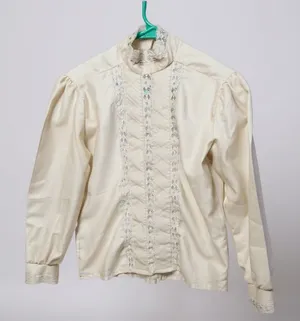 Rhapsody Womens Cream Lace Trim Mock Neck Puff Sleeve Blouse Top Made in‎ USA thumbnail 1