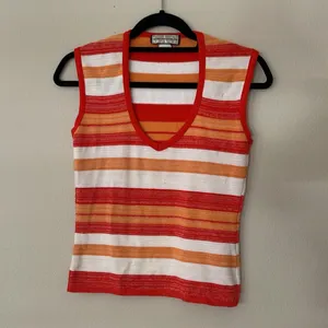 Vintage Striped Red and Orange Women's Top Size L thumbnail 6