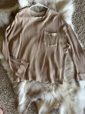 Free People We the Free Waffle-Knit Pocket Pullover Top - Beige thumbnail 7