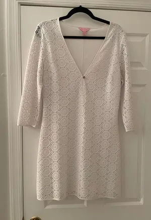 Lilly Pulitzer White Lace V-Neck Long Sleeve Dress thumbnail 1