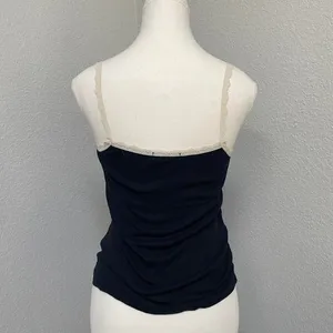 Victoria'S Secret Black Cami Tank White Lace Trim Top Y2k Coquette Dark Cottage thumbnail 4
