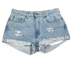 The Vintage Shop George High Waisted Rigid Denim Rolled Hem Distressed Cutoff Denim Shorts 32 Y2K thumbnail 1