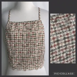 American Eagle Gray & Red Checkered Cropped Spaghetti Strap Tank Top L thumbnail 2