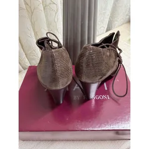 Amalfi by Rangoni Brown Italian Suede Lace Up Ankle Peep Toe Boot Size 7.5 thumbnail 3