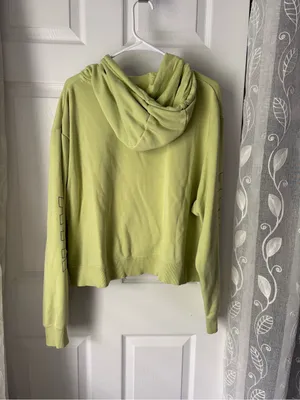 Nike Air logo Women Lime Fleece Hoodie cropped pullover minor stain plus size 2X thumbnail 11