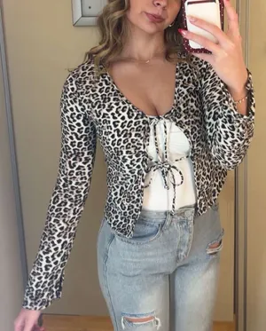 See You Monday Cheetah Print Tie Cardigan thumbnail 1