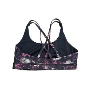 Lululemon Energy Bra Sz 10 Purple Black Floral Illusion Strappy Workout Yoga Gym thumbnail 2