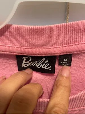 Barbie Pink Wash Pullover Crewneck Sweatshirt Pink Glitter Logo Pullover Med thumbnail 5