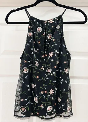 Abercrombie & Fitch Floral Mesh Halter Neck Blouse Top Black sz Medium thumbnail 5