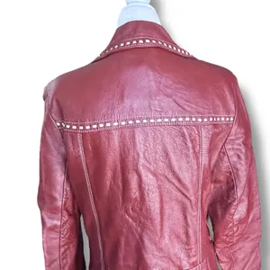 Vintage 70s Burgundy Leather Longline Trench Coat White Whipstitch Western Ranch thumbnail 10