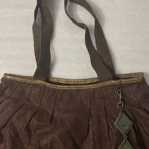 Brown/Gold Metallic Cloth Shoulder Bag Boho Fall Fairycore Grandma Minimalist thumbnail 5