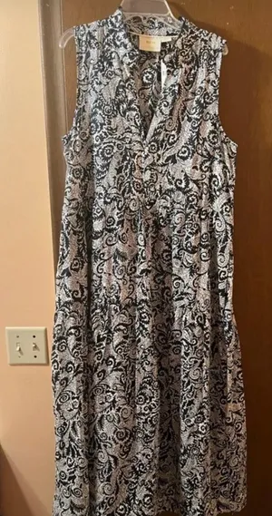 NWT Maeve Marya Tiered Midi Dress in Black Botanical Print thumbnail 4
