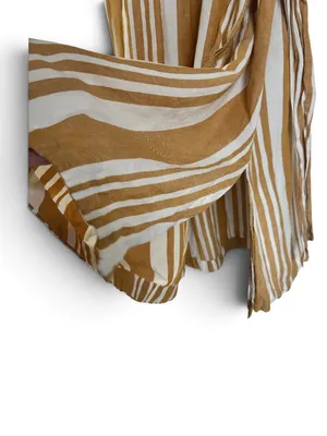 Ann Taylor Camel & White Striped Linen Blend Maxi Dress | Size Large | Belted thumbnail 4
