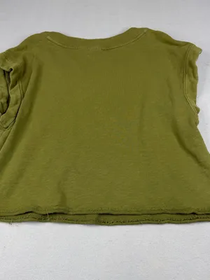 Maeve Anthropologie Olive Green Organic Cotton Raw Hem Crop Sweatshirt L thumbnail 4