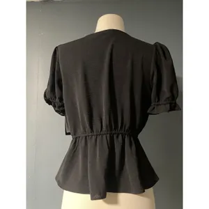 Melrose and Market Black V Neck Peplum‎ Top Puff Sleeve Button Front XS thumbnail 3