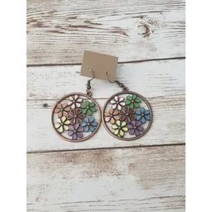 Beautiful Large Multi Color Flower Circle Earrings Statement - Brand New thumbnail 3