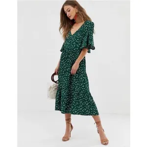 Faithfull The Brand Melia Floral Midi Dress in green white flowers WOMENS SMALL thumbnail 7