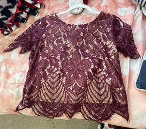 Maroon Lace Crop Top thumbnail 2