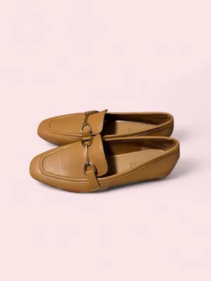 Journee Collection Tan Leather Loafers with Metal Bit thumbnail 4