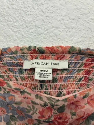 American Eagle Outfitters Peach Floral Ruched Peplum Blouse thumbnail 4