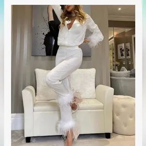 Amazon White Feather Trim Pajama Set thumbnail 2