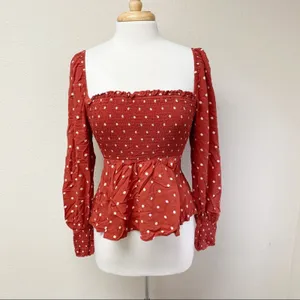 Auguste The Label Polly Sunday Polka Dot Peplum Blouse Red 8 thumbnail 2