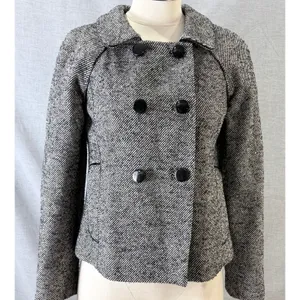 Banana Republic Pea Coat Black White Tweed Wool Blend Double Breasted 4 thumbnail 2
