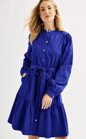 Draper James Blue Pinstripe Long Sleeve Button Up Dress Size Large thumbnail 1