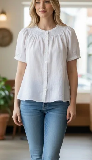 NWT J. Crew Linen Blend Short Sleeve Smock Neck Top - Size: Small thumbnail 1