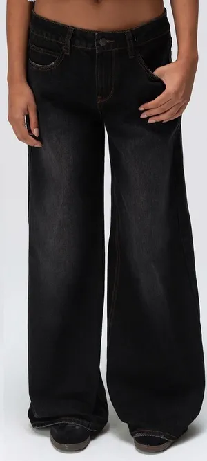 RSQ Low Rise Baggy Wide Leg Jeans In Washed BLACK Sz. 27 thumbnail 1