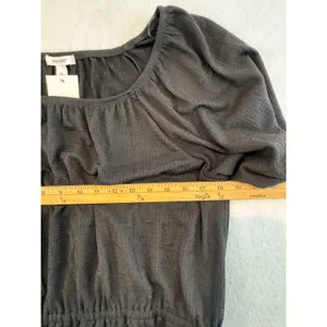 Nine West Womens XL Mineral Black Square Neck Puff Sleeve Smocked Peplum Top NEW thumbnail 4