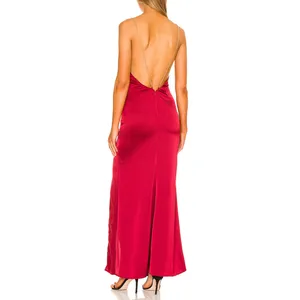 NBD Red Satin Maxi Slip Dress MEDIUM Gown Cowl Backless Slit Formal $258 NEW thumbnail 3