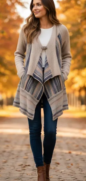 Free People Sz S Cardigan Toggle Closure Wool Blend Tan Blue Metallic thumbnail 1
