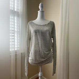 ATHLETA Shiva Linen Metallic Shimmer Long Sleeve Top in Gray Heather Size XS thumbnail 3