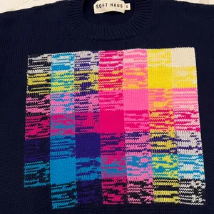 Soft Haus 100% Merino Wool Sweater Rare Navy/ Multicolor Size Small NWOT thumbnail 6