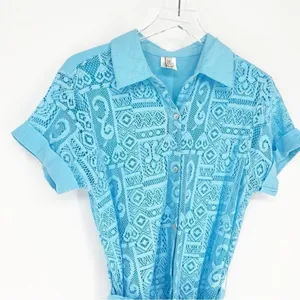 BECCA Mesh Button Down Belted Swim Cover Up Women's‎ Size M Blue Resortwear thumbnail 5