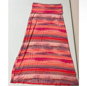 Pink Coral Orange Striped Y2K Fold Over Maxi Skirt Bottoms Size S 🍊✨ thumbnail 2