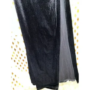 Goth Black velvet evening gown dress with thigh slit long sleeve size L thumbnail 8
